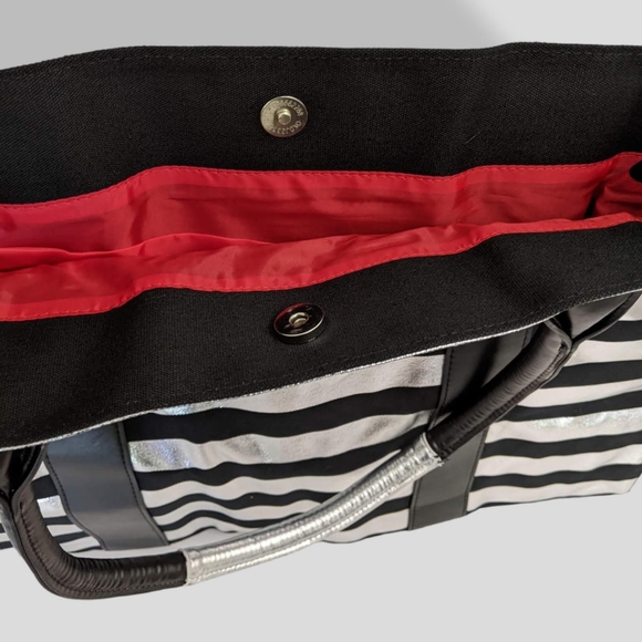 Victoria's Secret X-Large Black Metallic Silver Horizontal Striped Tote Bag - Picture 7 of 11